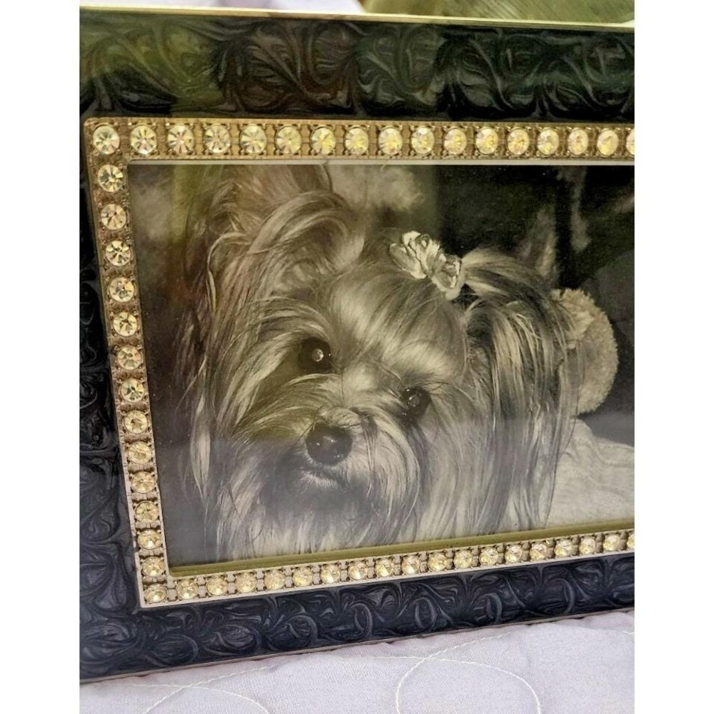 Black Scrollwork Rhinestone Picture Frame‎ 4x6 Tabletop Decorative Silver Trim